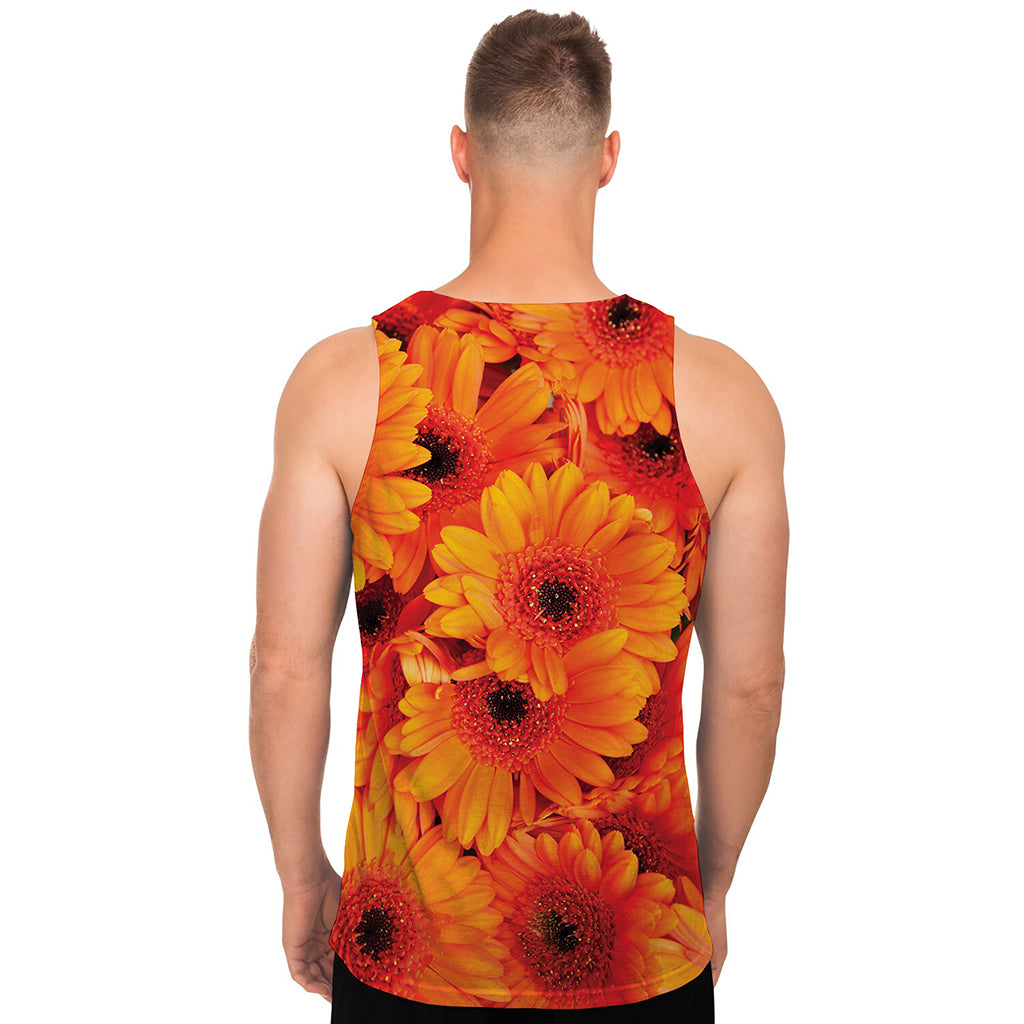 Orange Daisy Flower Print Men's Tank Top