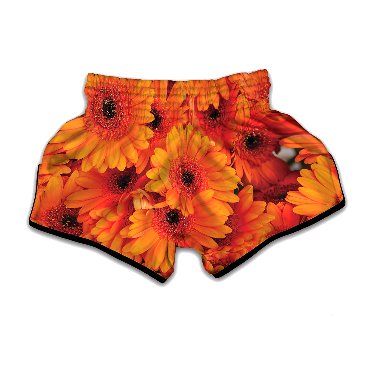 Orange Daisy Flower Print Muay Thai Boxing Shorts