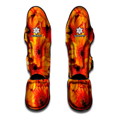 Orange Daisy Flower Print Muay Thai Shin Guard