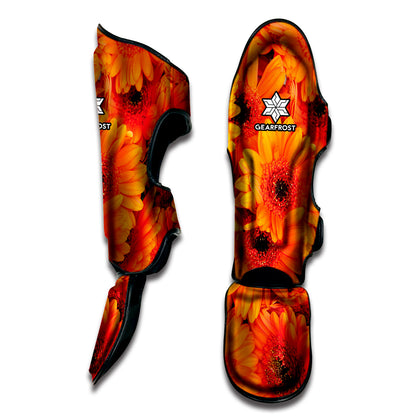 Orange Daisy Flower Print Muay Thai Shin Guard