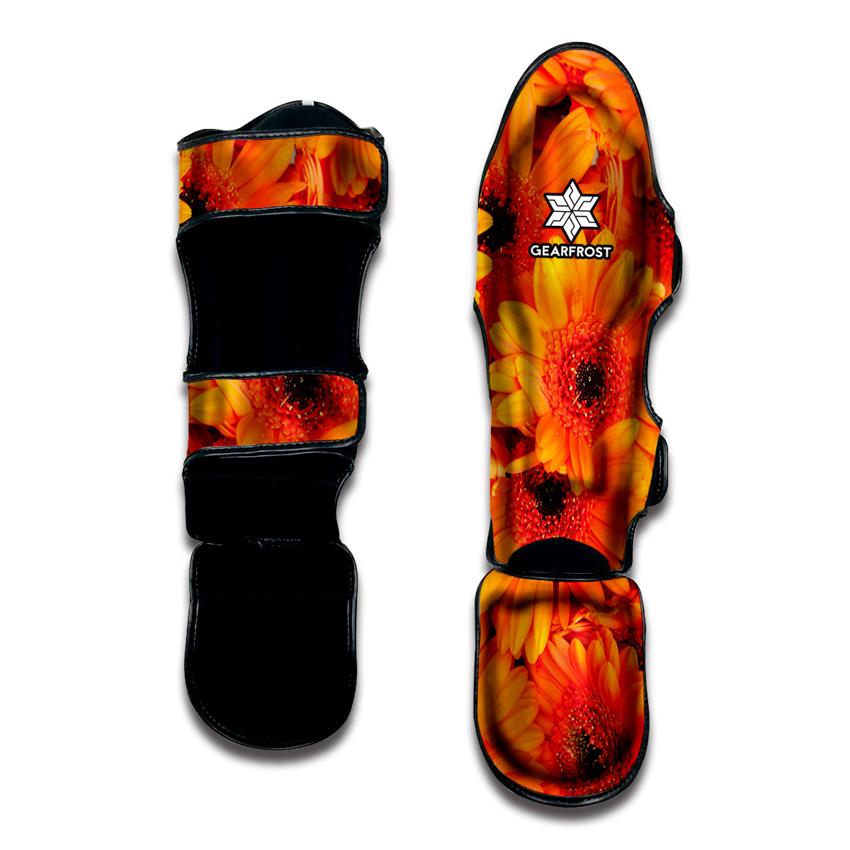Orange Daisy Flower Print Muay Thai Shin Guard