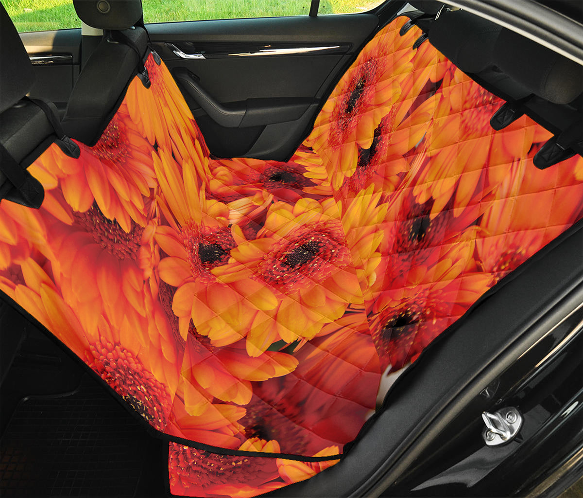 Orange Daisy Flower Print Pet Car Back Seat Cover