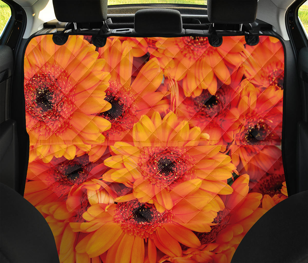 Orange Daisy Flower Print Pet Car Back Seat Cover