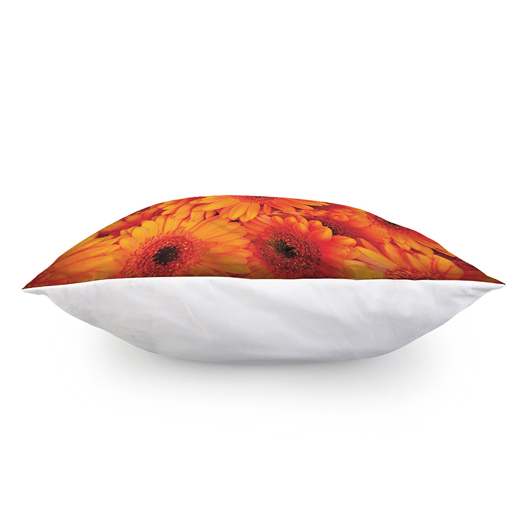 Orange Daisy Flower Print Pillow Cover