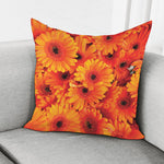 Orange Daisy Flower Print Pillow Cover