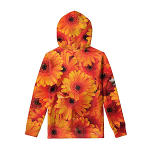 Orange Daisy Flower Print Pullover Hoodie