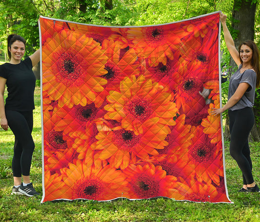 Orange Daisy Flower Print Quilt