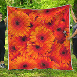 Orange Daisy Flower Print Quilt