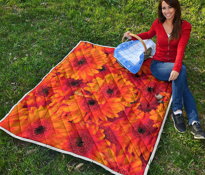 Orange Daisy Flower Print Quilt