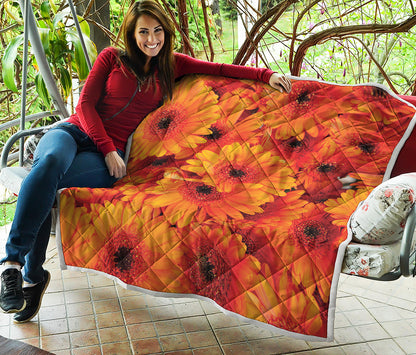 Orange Daisy Flower Print Quilt