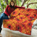 Orange Daisy Flower Print Quilt