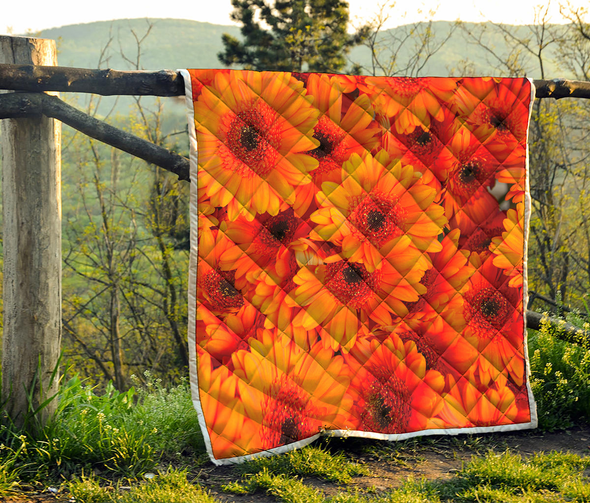 Orange Daisy Flower Print Quilt