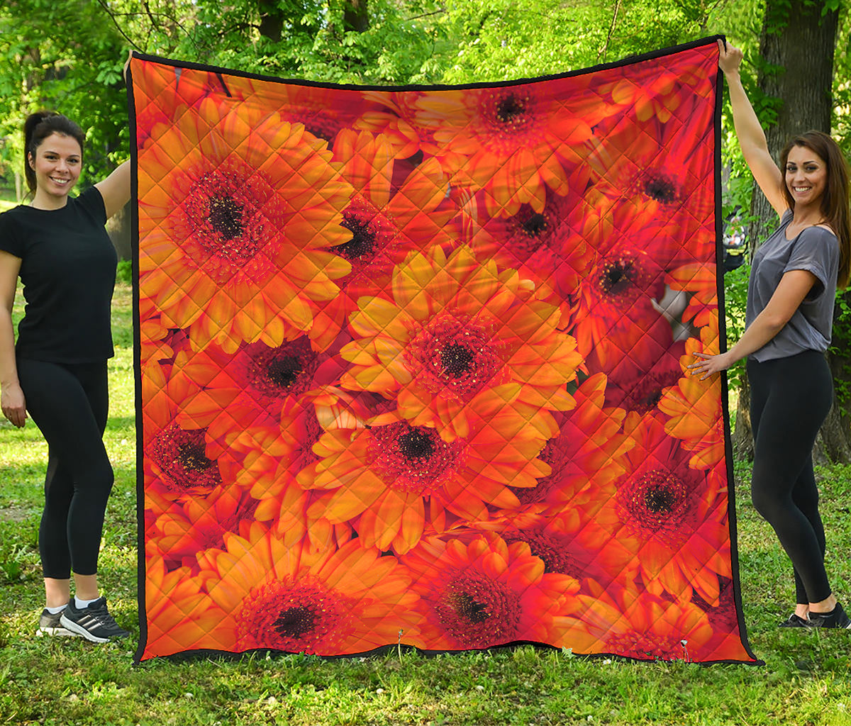 Orange Daisy Flower Print Quilt
