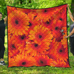 Orange Daisy Flower Print Quilt