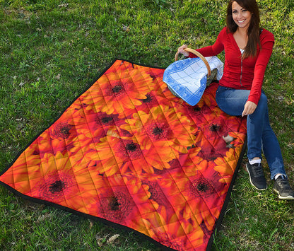 Orange Daisy Flower Print Quilt