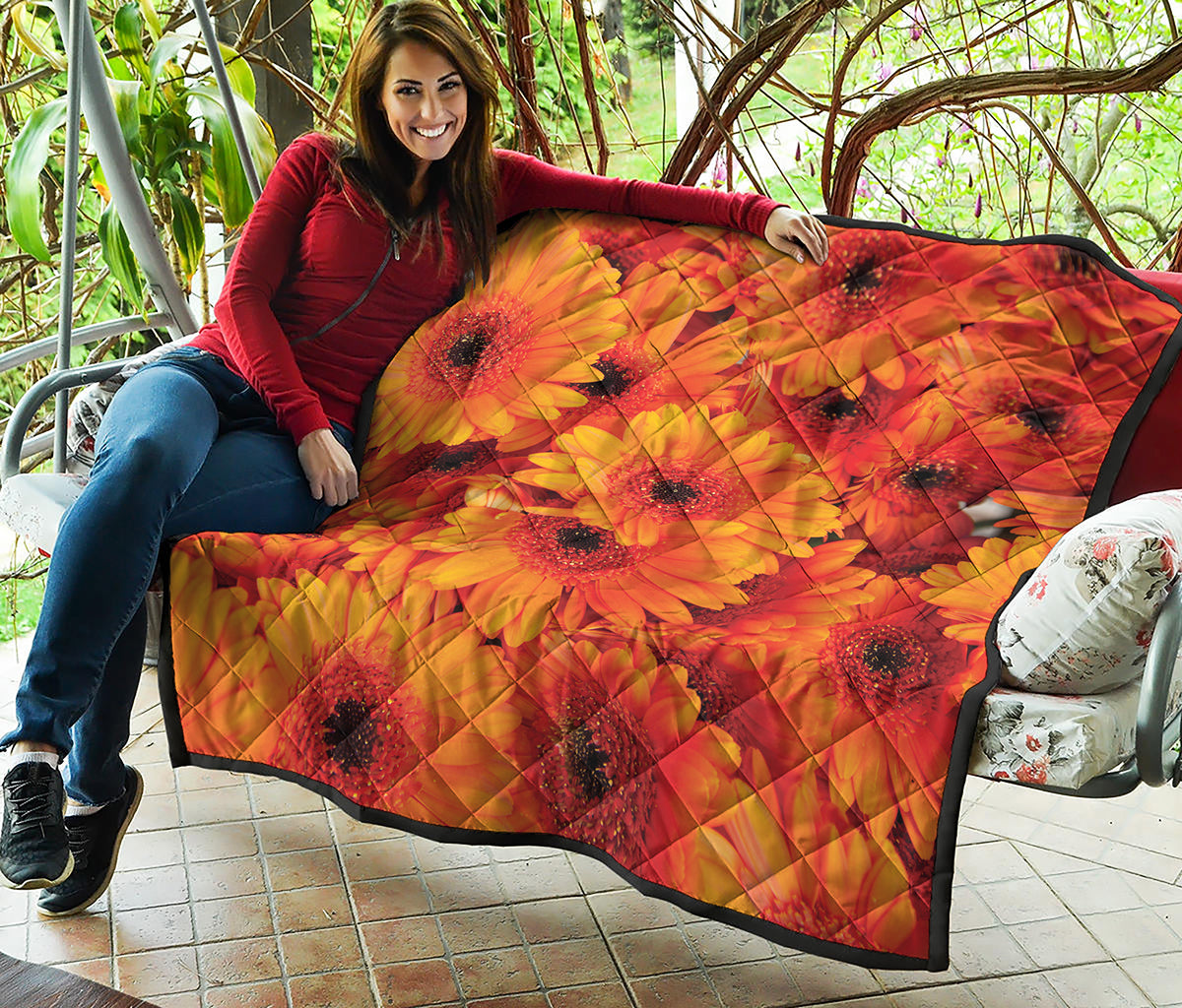 Orange Daisy Flower Print Quilt