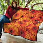 Orange Daisy Flower Print Quilt