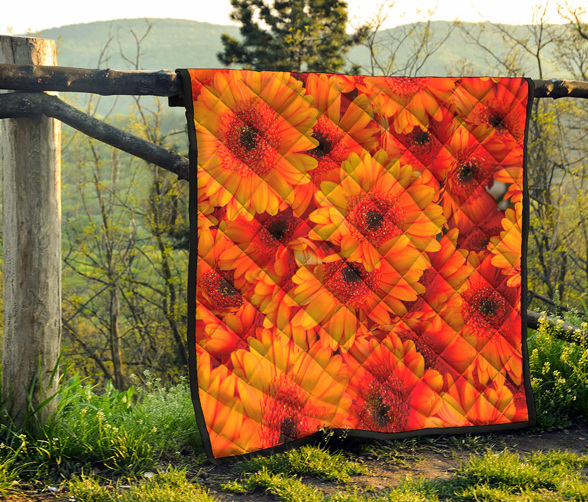 Orange Daisy Flower Print Quilt