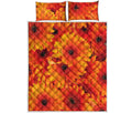 Orange Daisy Flower Print Quilt Bed Set