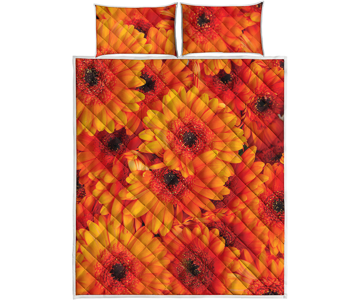 Orange Daisy Flower Print Quilt Bed Set