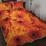 Orange Daisy Flower Print Quilt Bed Set