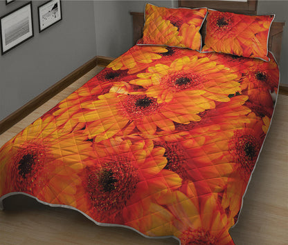 Orange Daisy Flower Print Quilt Bed Set