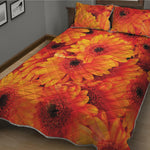 Orange Daisy Flower Print Quilt Bed Set