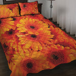 Orange Daisy Flower Print Quilt Bed Set