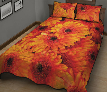 Orange Daisy Flower Print Quilt Bed Set