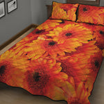 Orange Daisy Flower Print Quilt Bed Set
