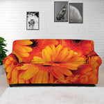 Orange Daisy Flower Print Sofa Cover