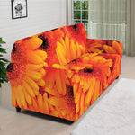 Orange Daisy Flower Print Sofa Cover