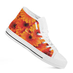 Orange Daisy Flower Print White High Top Shoes