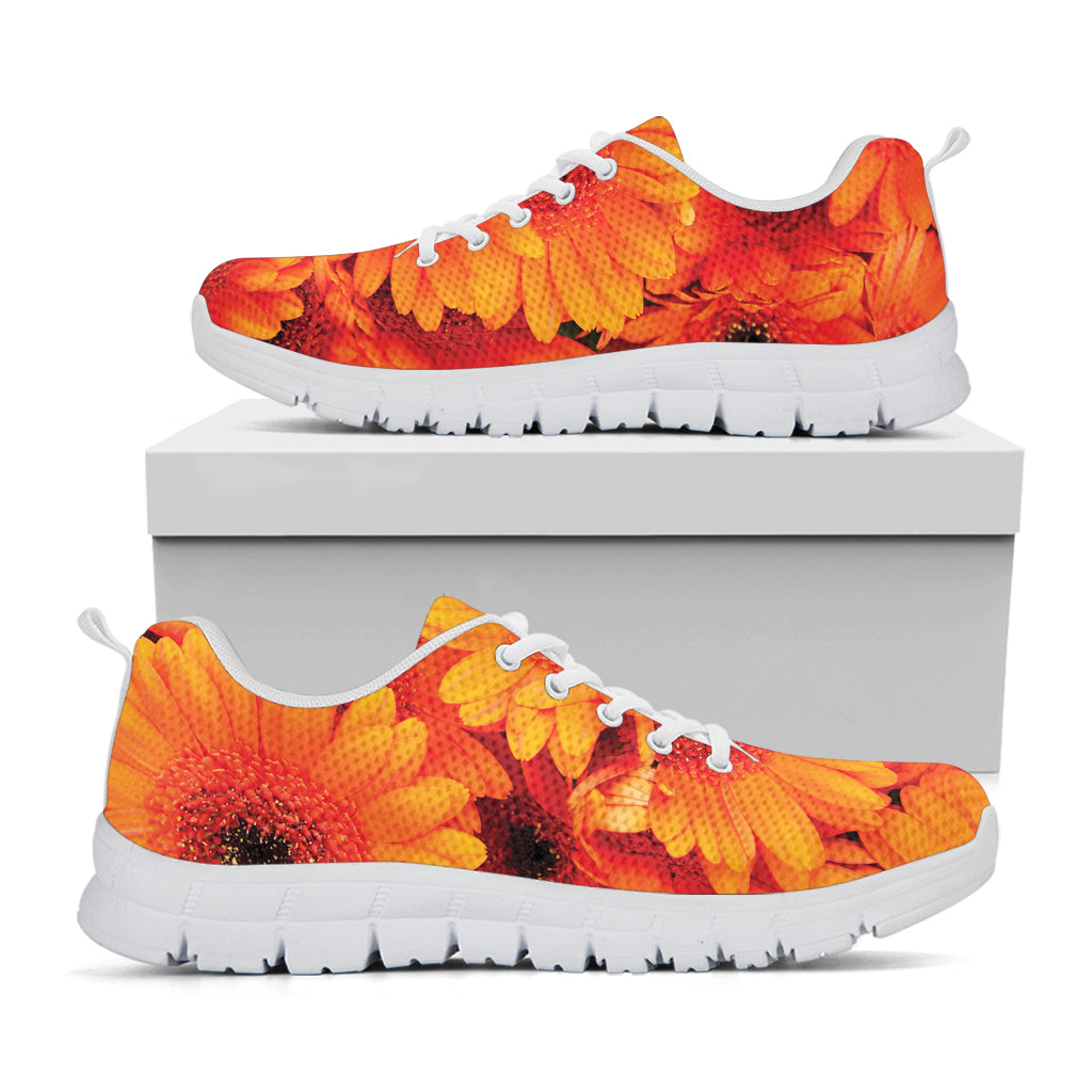 Orange Daisy Flower Print White Sneakers