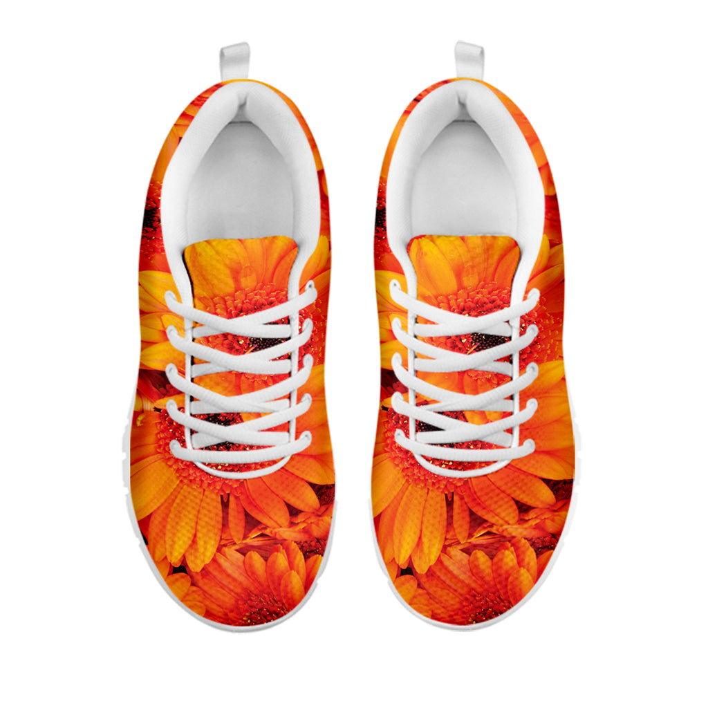 Orange Daisy Flower Print White Sneakers