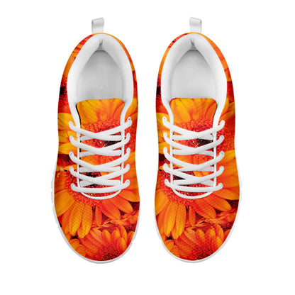 Orange Daisy Flower Print White Sneakers