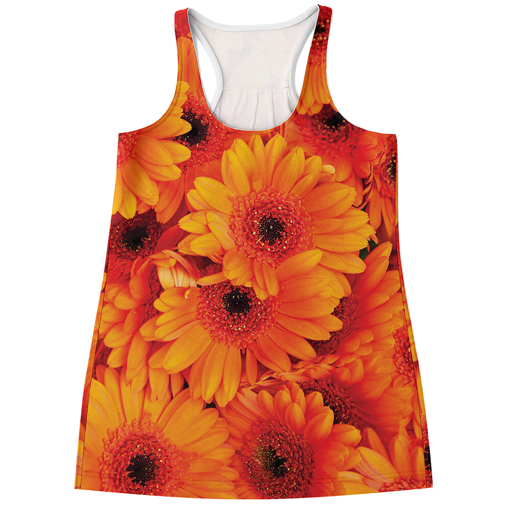 Orange Daisy Flower Print Women's Racerback Tank Top