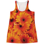 Orange Daisy Flower Print Women's Racerback Tank Top