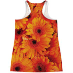 Orange Daisy Flower Print Women's Racerback Tank Top