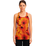 Orange Daisy Flower Print Women's Racerback Tank Top