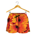 Orange Daisy Flower Print Women's Shorts