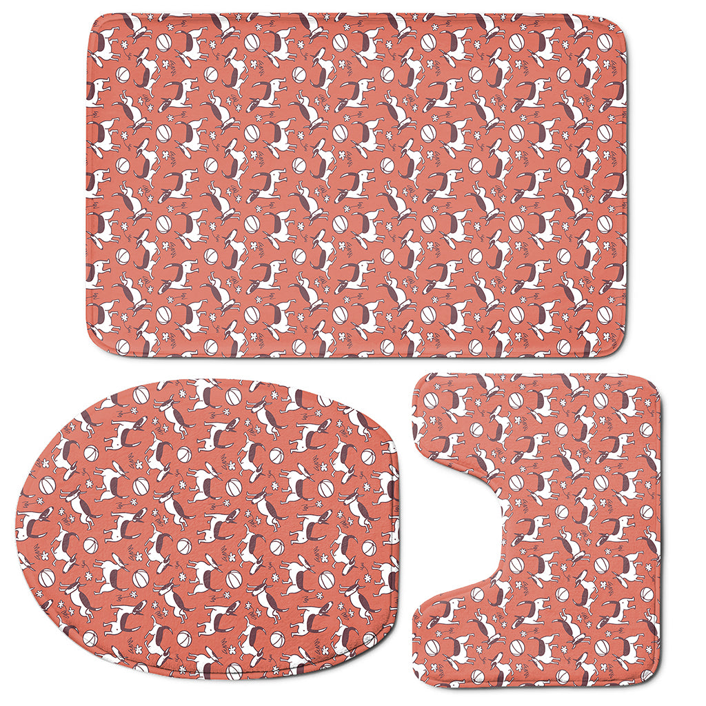 Orange Doodle Bull Terrier Pattern Print 3 Piece Bath Mat Set