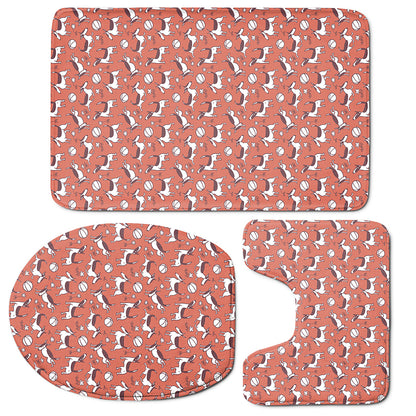 Orange Doodle Bull Terrier Pattern Print 3 Piece Bath Mat Set