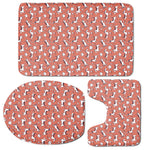 Orange Doodle Bull Terrier Pattern Print 3 Piece Bath Mat Set