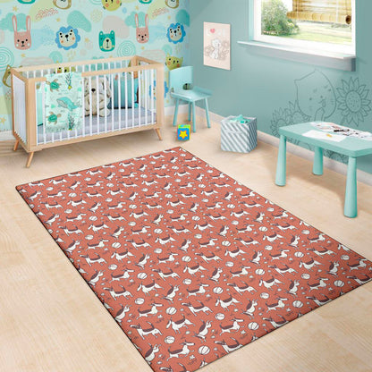 Orange Doodle Bull Terrier Pattern Print Area Rug