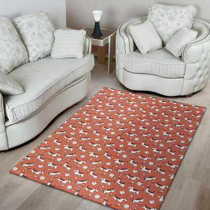 Orange Doodle Bull Terrier Pattern Print Area Rug