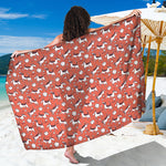 Orange Doodle Bull Terrier Pattern Print Beach Sarong Wrap
