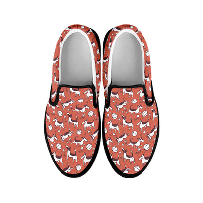 Orange Doodle Bull Terrier Pattern Print Black Slip On Shoes