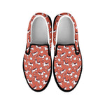 Orange Doodle Bull Terrier Pattern Print Black Slip On Shoes