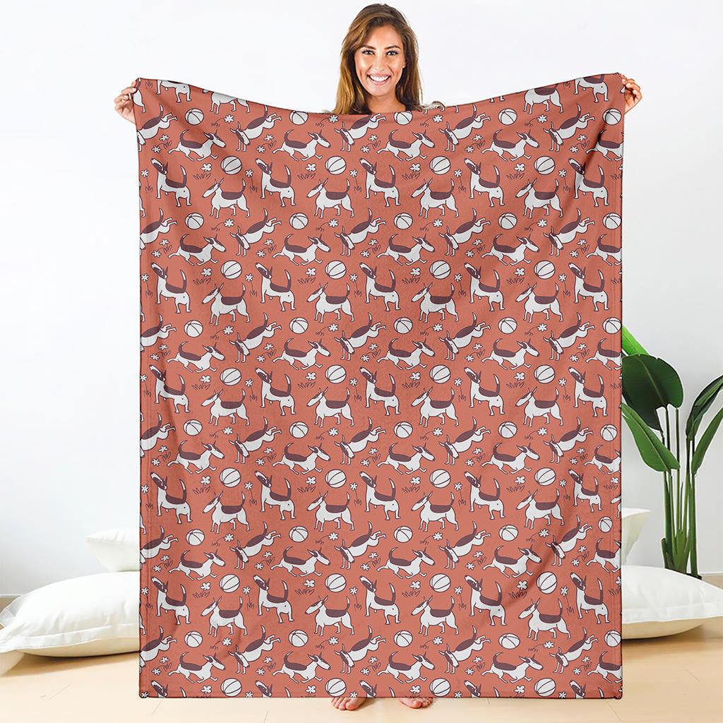 Orange Doodle Bull Terrier Pattern Print Blanket